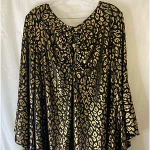 Ashley Stewart gold and black animal print glamour blouse  SZ  22/24